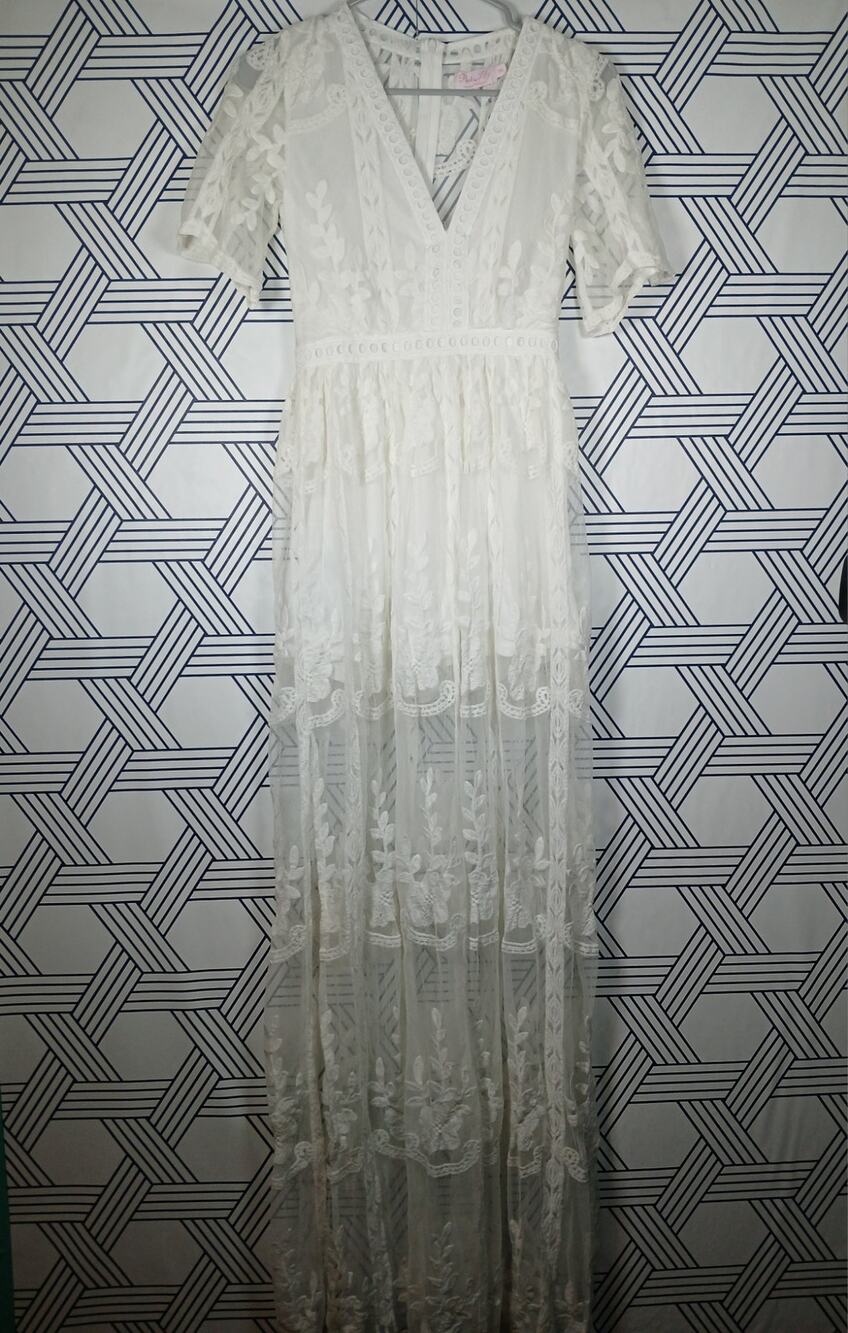 Pink Lily Lace Embroidered Maxi Romper Boho Cottagecore Festival Bridal Beach XS